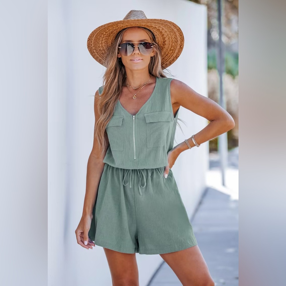 Belted Zip Up Romper